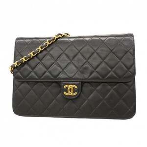 Chanel Matelasse Shoulder Bag with Chain Bag, Lambskin, Black, Women's